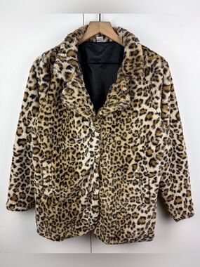 Leopard Faux Fur Coat Jacket Diva Glam Mob Wife Jungle Cat Cosplay Costume Small